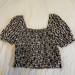 Black and Beige Patterned Blouse